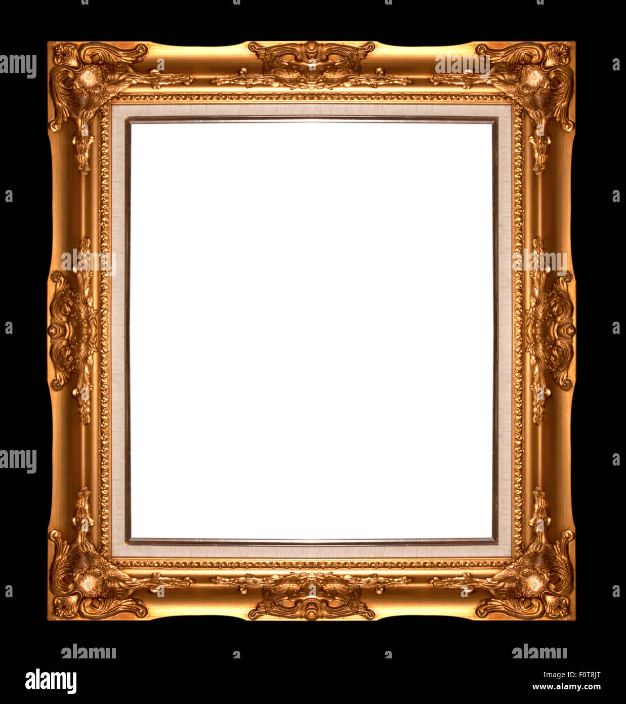 Picture frame gold wood frame in black background Stock Photo Alamy