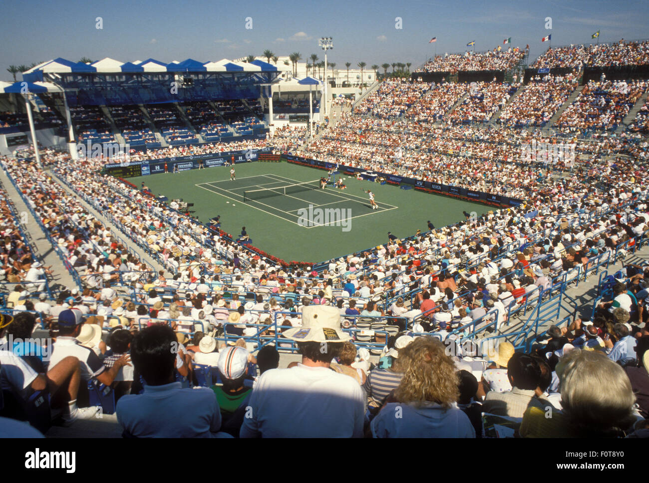 Stadium full of spectators at the Newsweek Champions Cup tournament in Indian Wells, California in March 1988. Stock Photo