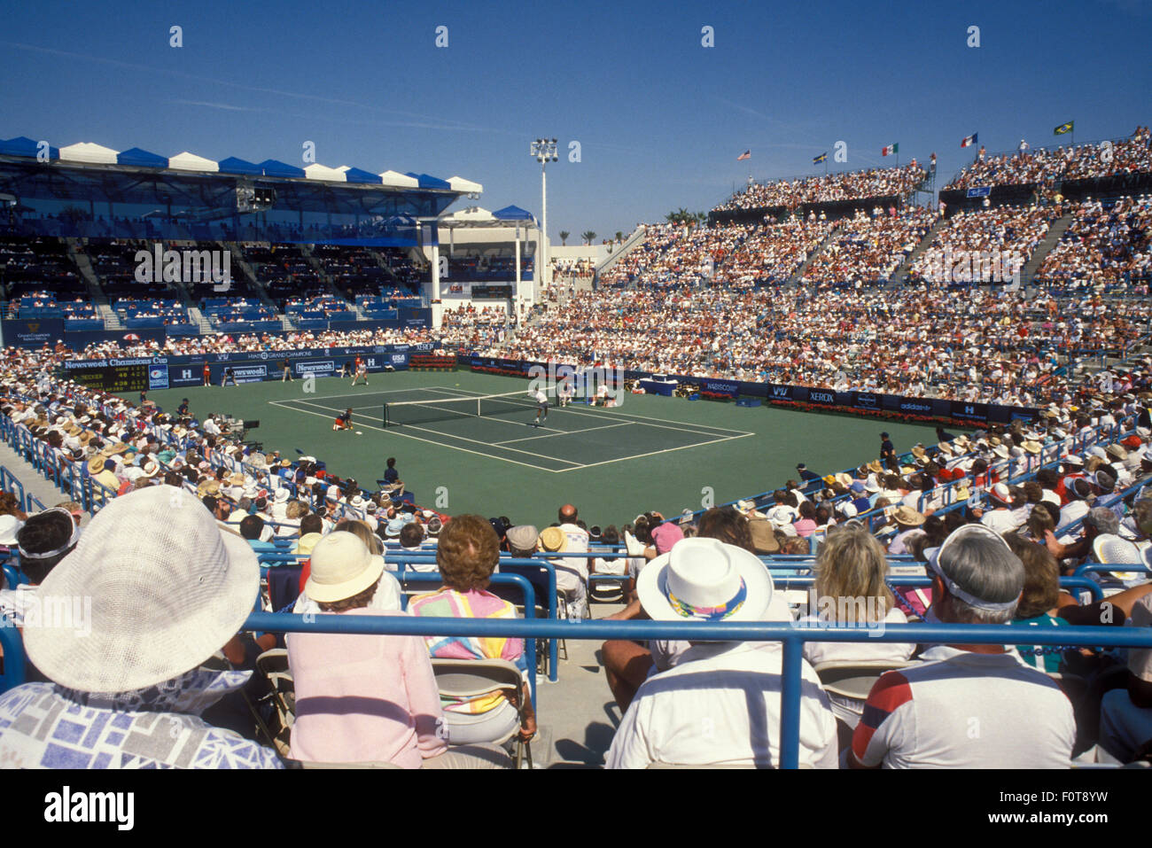 Stadium full of spectators at the Newsweek Champions Cup tournament in Indian Wells, California in March 1988. Stock Photo