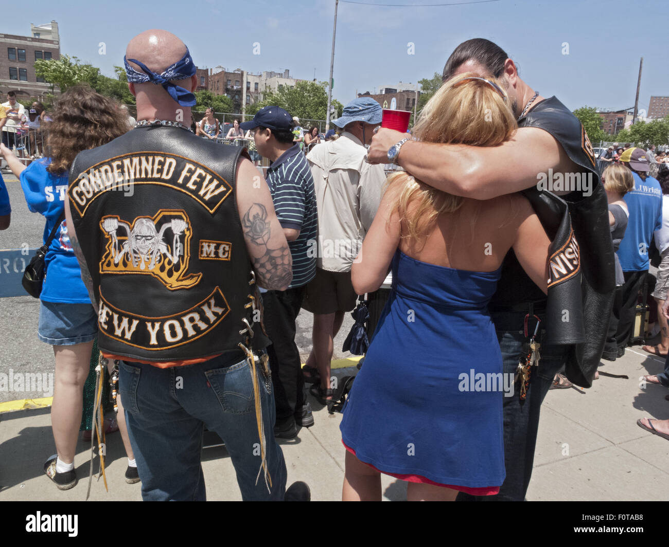 Bikers kissing girlfriend at Mermaid Parade at Coney Island in Brooklyn, New York. Stock Photo