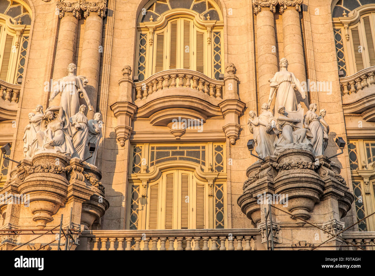 Facade of the wonderful Opera House in Central Havana Cuba with statues