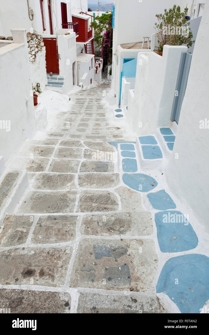 Narrow alleys, Mykonos, Greek Islands. Stock Photo