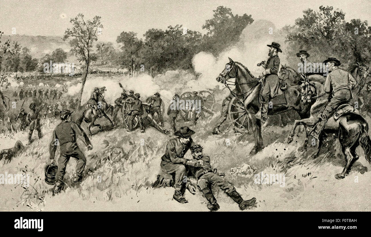 The Battle of Antietam - USA Civil War. The fight at Burnside's Bridge - Cobb's men falling back Stock Photo