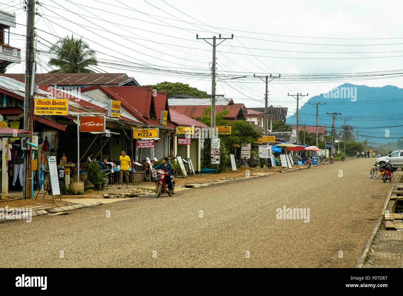 quiet street in vang vieng lao Stock Photo