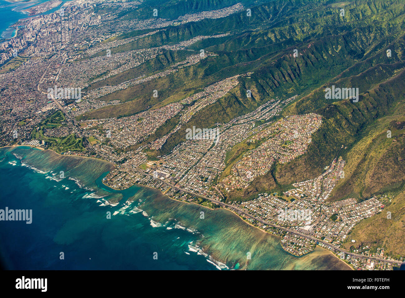 Aerial view of Honolulu, Oahu, Hawaii Stock Photo