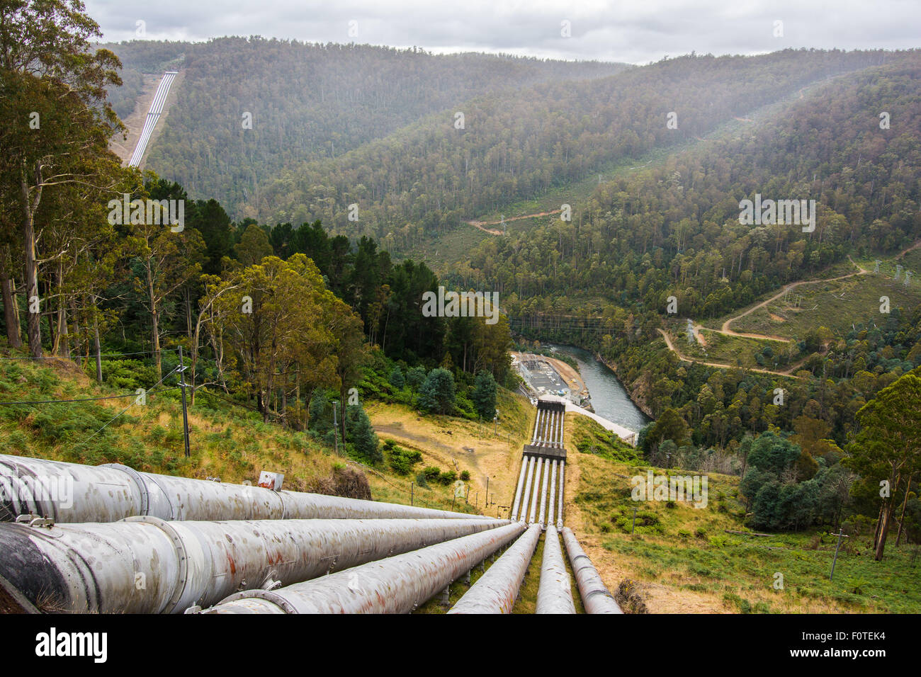 Hydro-Electricity Pipelines, Tarraleah, Tasmania, Australia Stock Photo