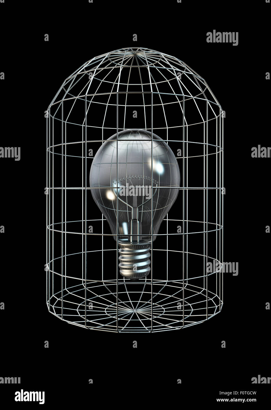 Caged bulb, 3D render of light bulb in cage Stock Photo - Alamy
