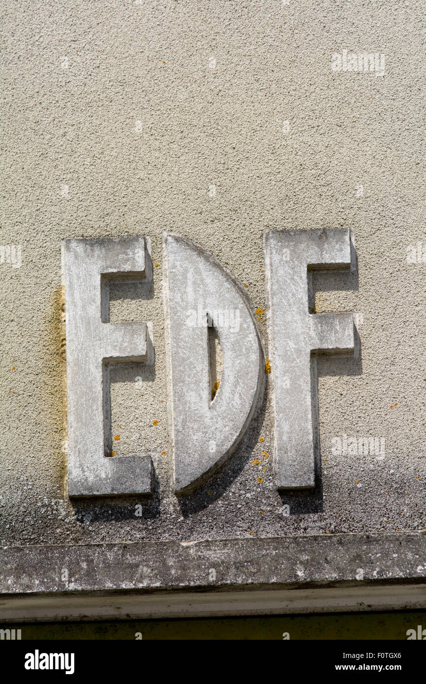 EDF 'Électricité de France' (Electricity of France) concrete sign on building in French village Stock Photo