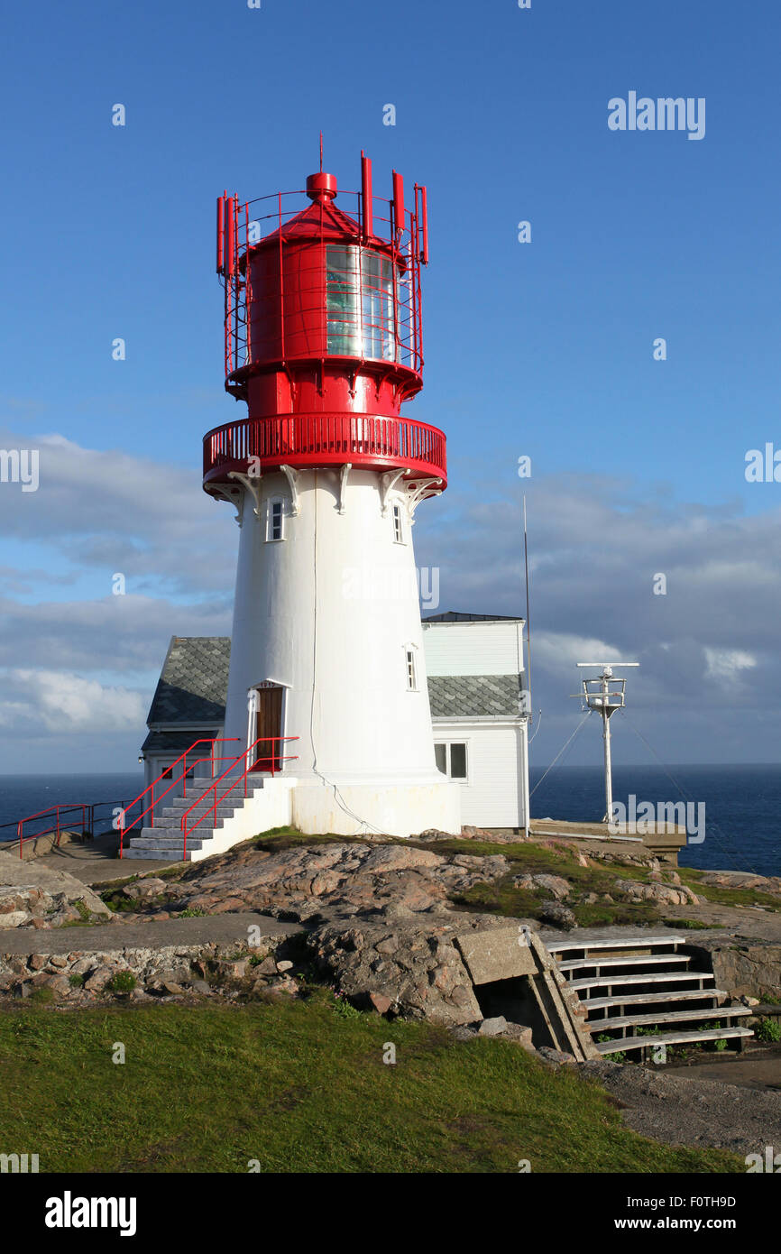 Lighthouse at Cape Lindesnes, Vest-Agder, the southernmost point of Norway, Southern Cape, Norway Stock Photo