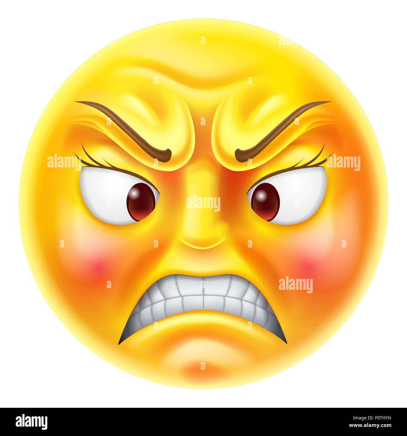 Angry or furious looking red faced emoticon emoji character Stock Photo