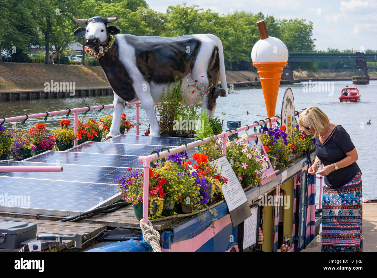 The Full Moo ice-cream boat on the River Ouse, City of York, England, UK Stock Photo