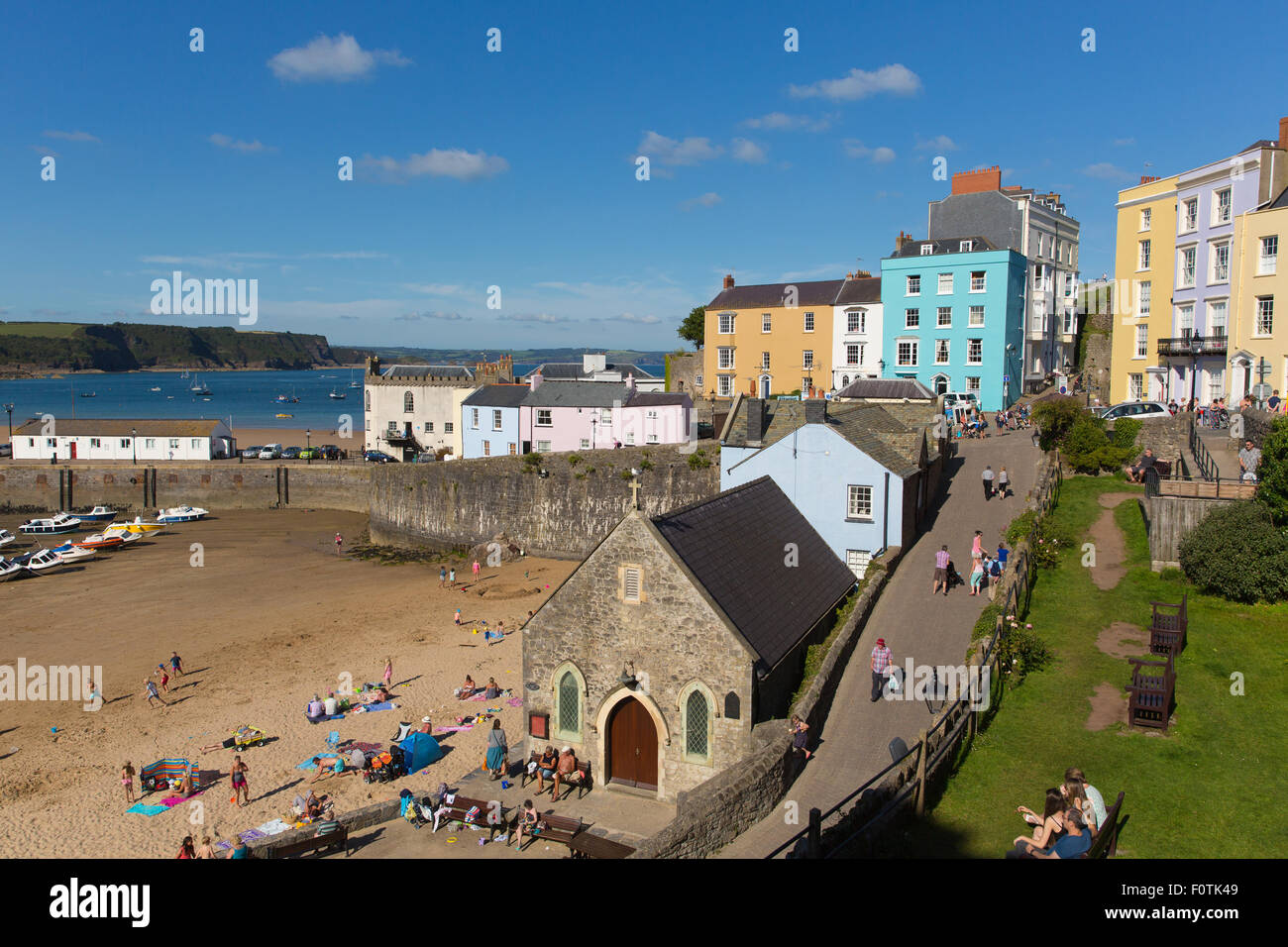 Tenby town beach South Wales historic Welsh town on west side of