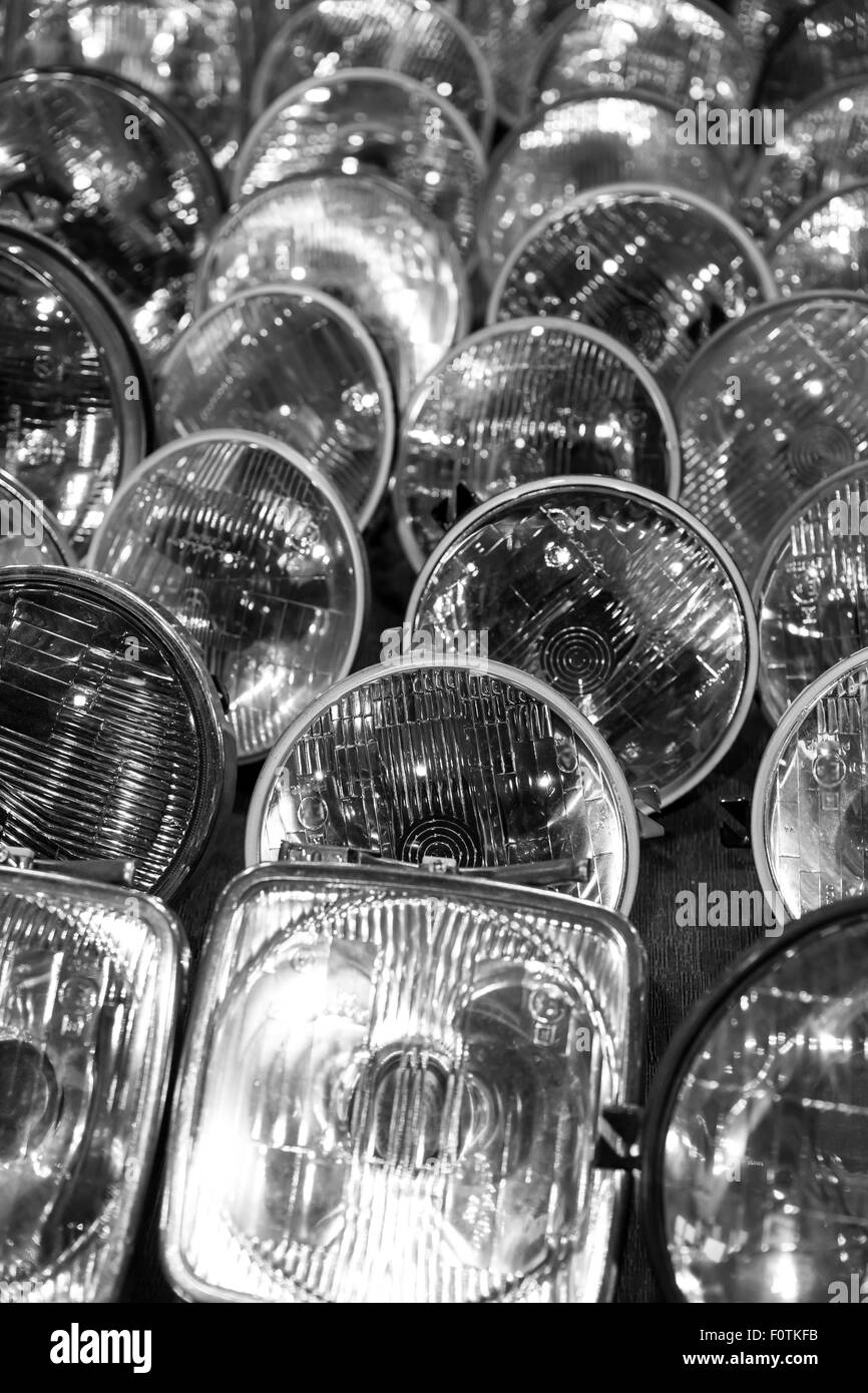 composition with different types of headlights of car Stock Photo