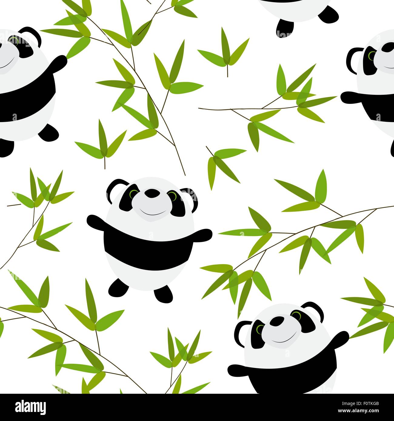 Cute Little Panda with Bamboo Leaves Seamless Pattern Stock Vector ...