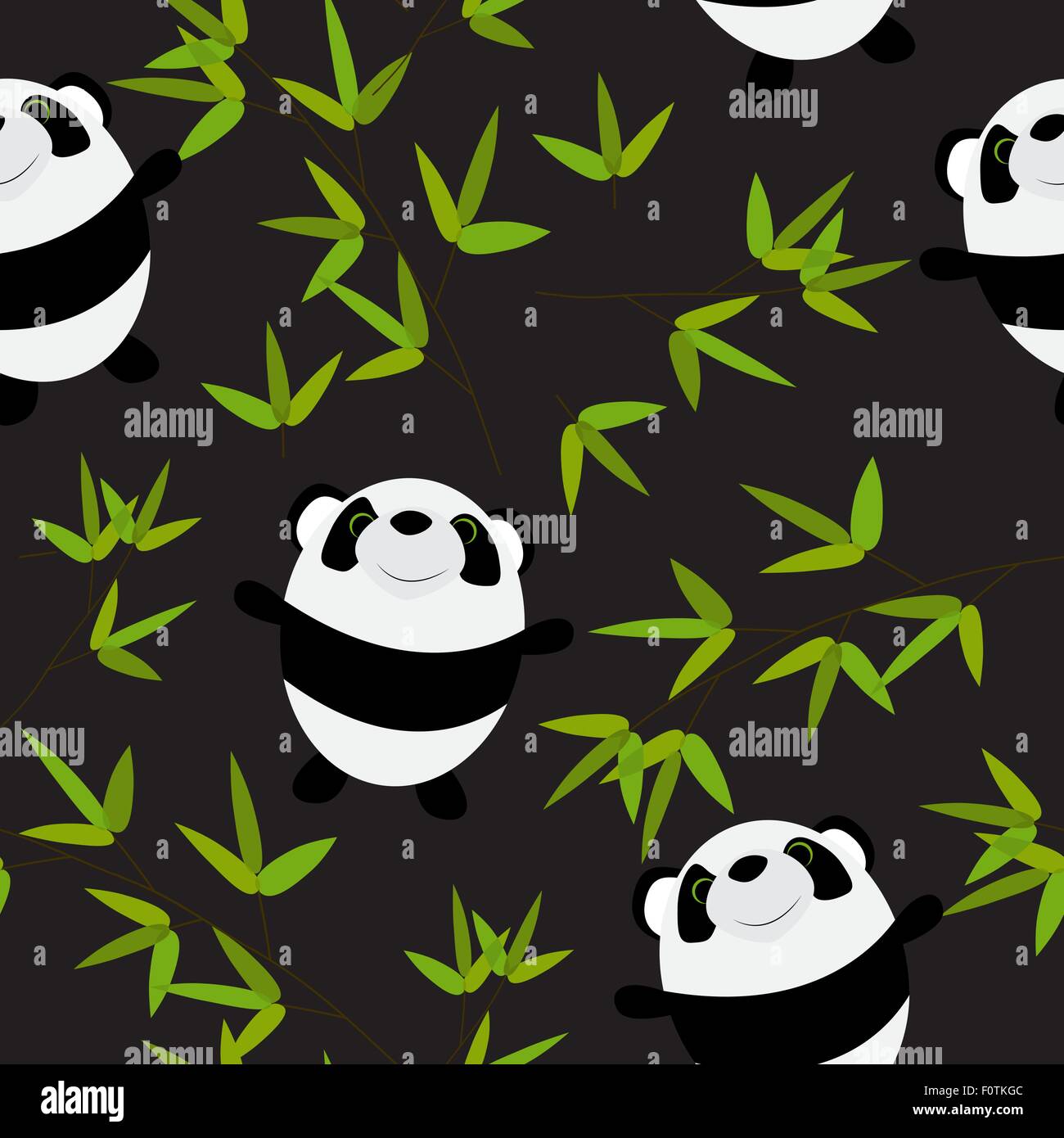 Cute Little Panda with Bamboo Leaves Seamless Pattern Stock Vector ...