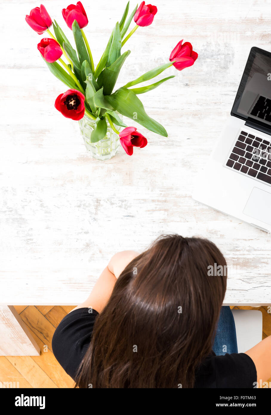 A young beautiful woman using a Laptop computer at home Stock Photo - Alamy