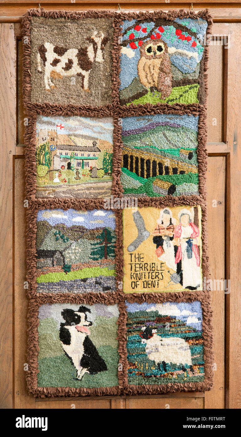 A handcrafted wall hanging celebrating life in Dentdale, Yorkshire Dales National Park, Cumbria, England Stock Photo