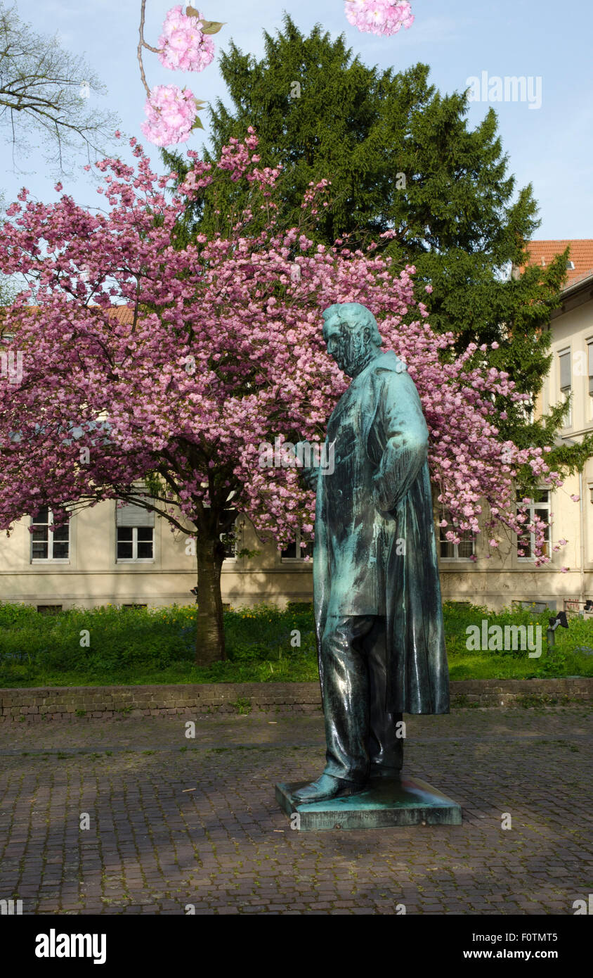 heidelberg hauptstrasse statue chemist robert bunsen cherry blossom Stock Photo
