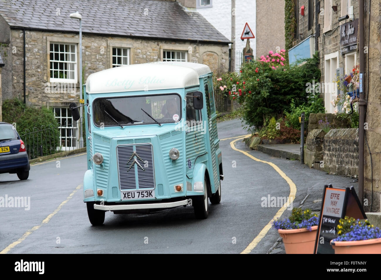 A 1971 Citroen HY van being used as a pet walking transporter in Settle, Yorkshire Dales National Park, England, UK Stock Photo