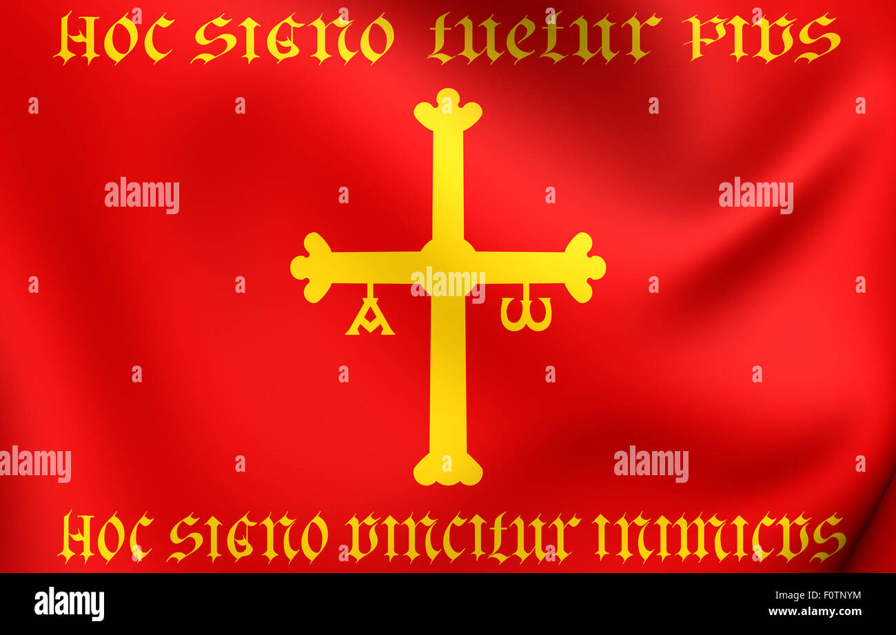 Kingdom of Asturias 3D Flag. Close Up. Stock Photo