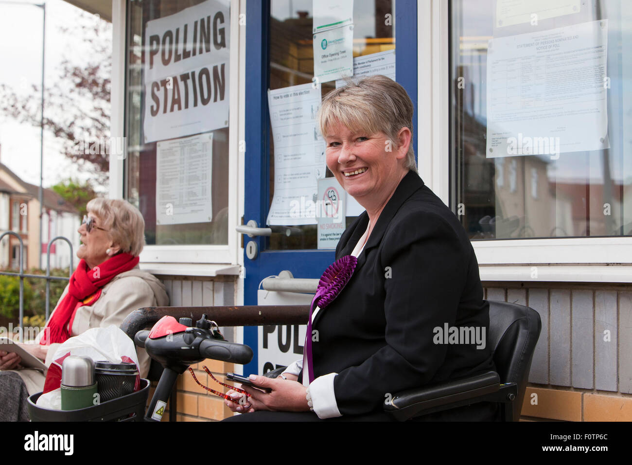 Disabled Great Yarmouth UKIP candidate at polling station during the 2015 UK general election. Stock Photo