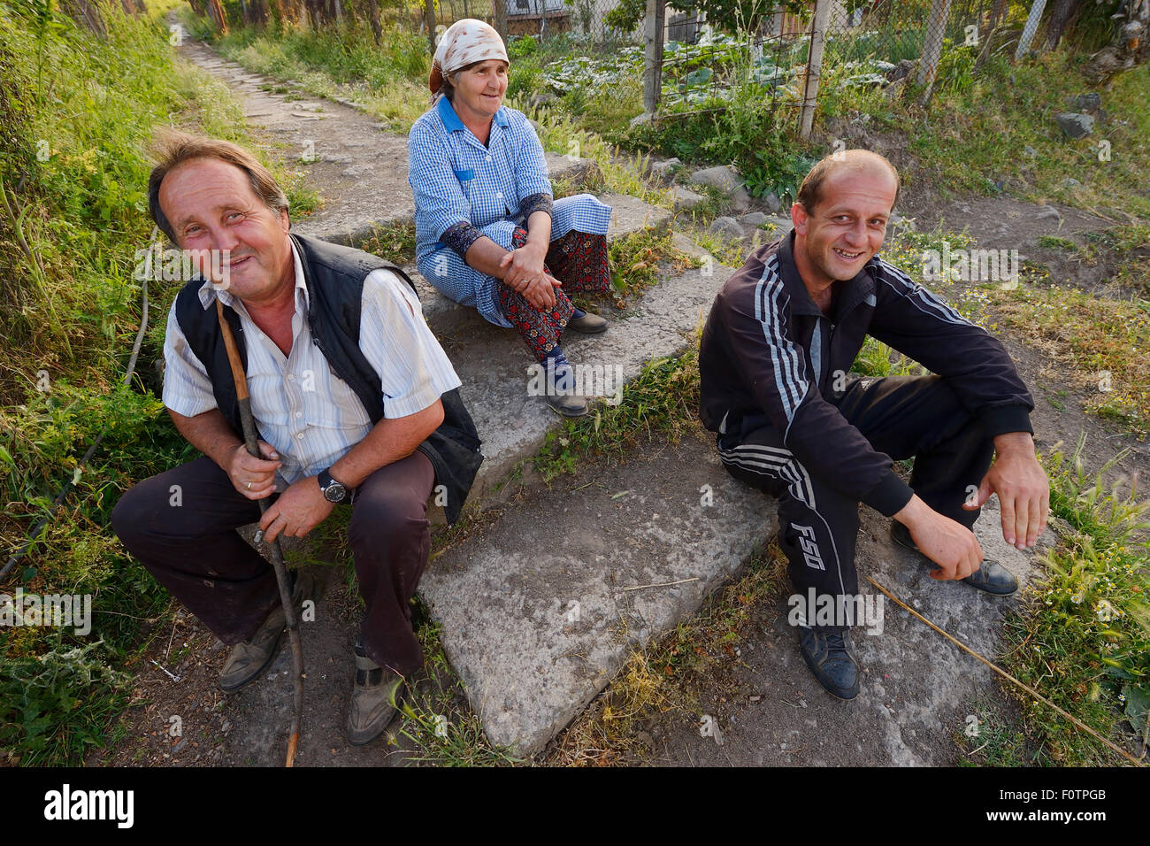 Villagers in the Arda river valley, Eastern Rhodope Mountains, Bulgaria, May 2013. Stock Photo