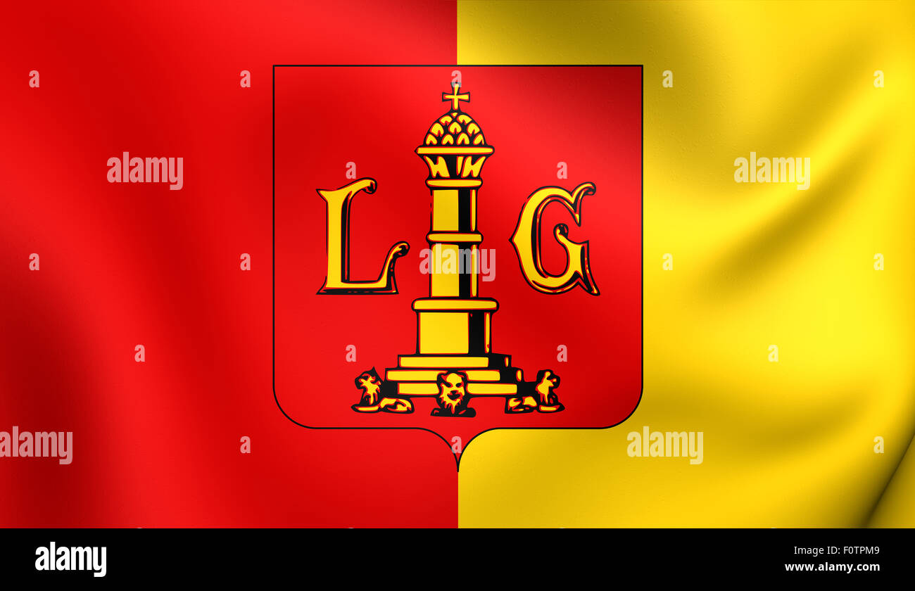 3D Flag of the Liege City, Belgium. Close Up. Stock Photo