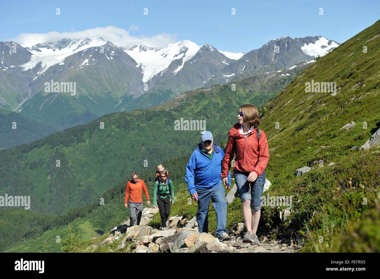 People hiking, North Face Trail, Alyeska Resort, seven glaciers, Winner  Creek Valley, Turnagain Arm, Girdwood, Alaska, USA Stock Photo - Alamy