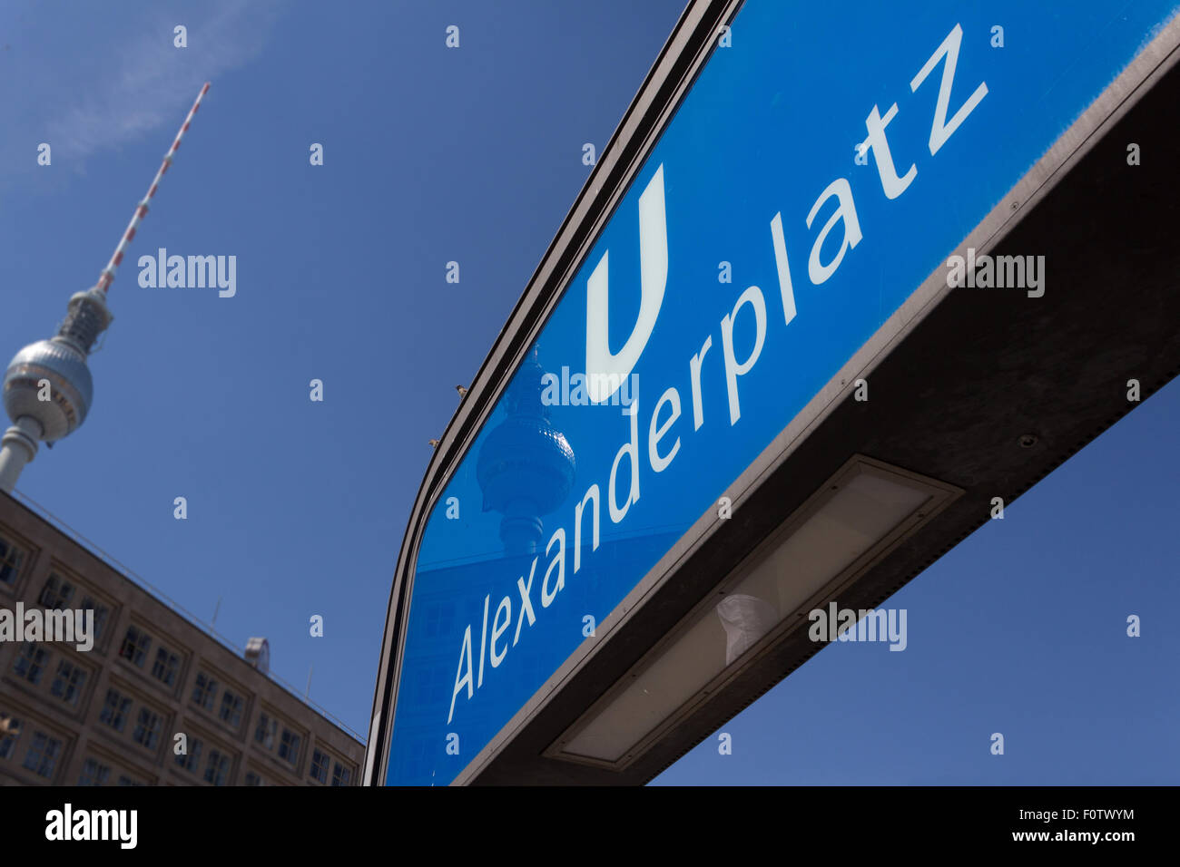 Alexanderplatz, tv tower, berlin, germany - subway station sign Stock Photo