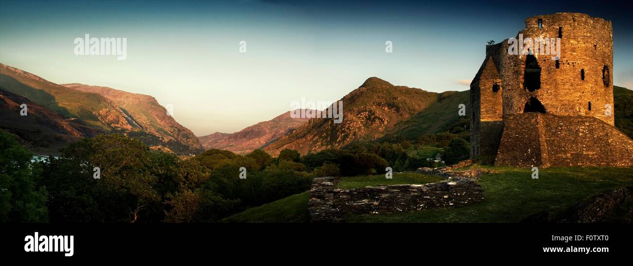Panoramic view of Dolbadarn Castle ruins, North Wales, UK Stock Photo