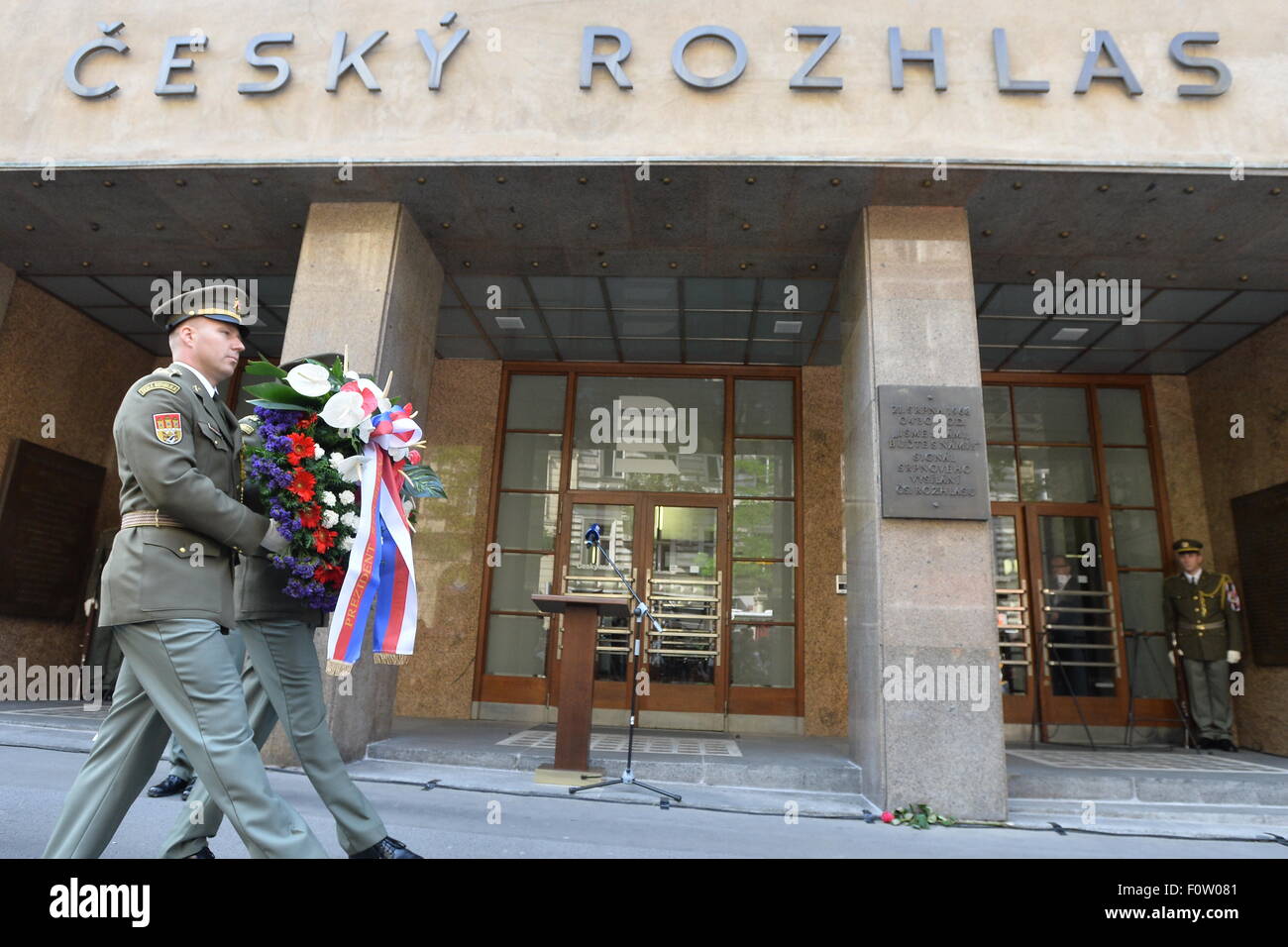Prague, Czech Republic. 21st Aug, 2015. Ceremonial event marking 47th anniversary of the deaths of people killed during the country's occupation by Warsaw Pact troops in 1968 took place in front of the Czech Radio building, in Prague, August 21, 2015. Credit:  Katerina Sulova/CTK Photo/Alamy Live News Stock Photo