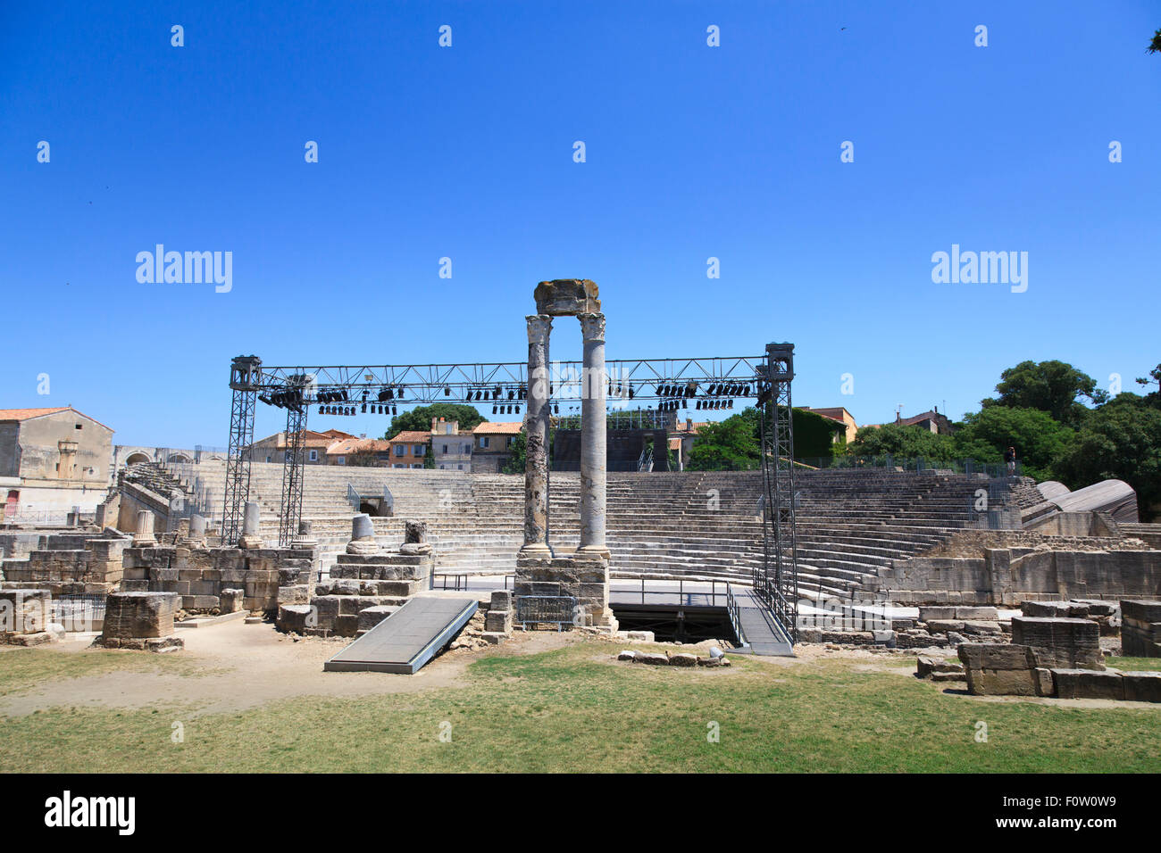 The roman Theatre at Arles France with a lighting rig set up Stock ...