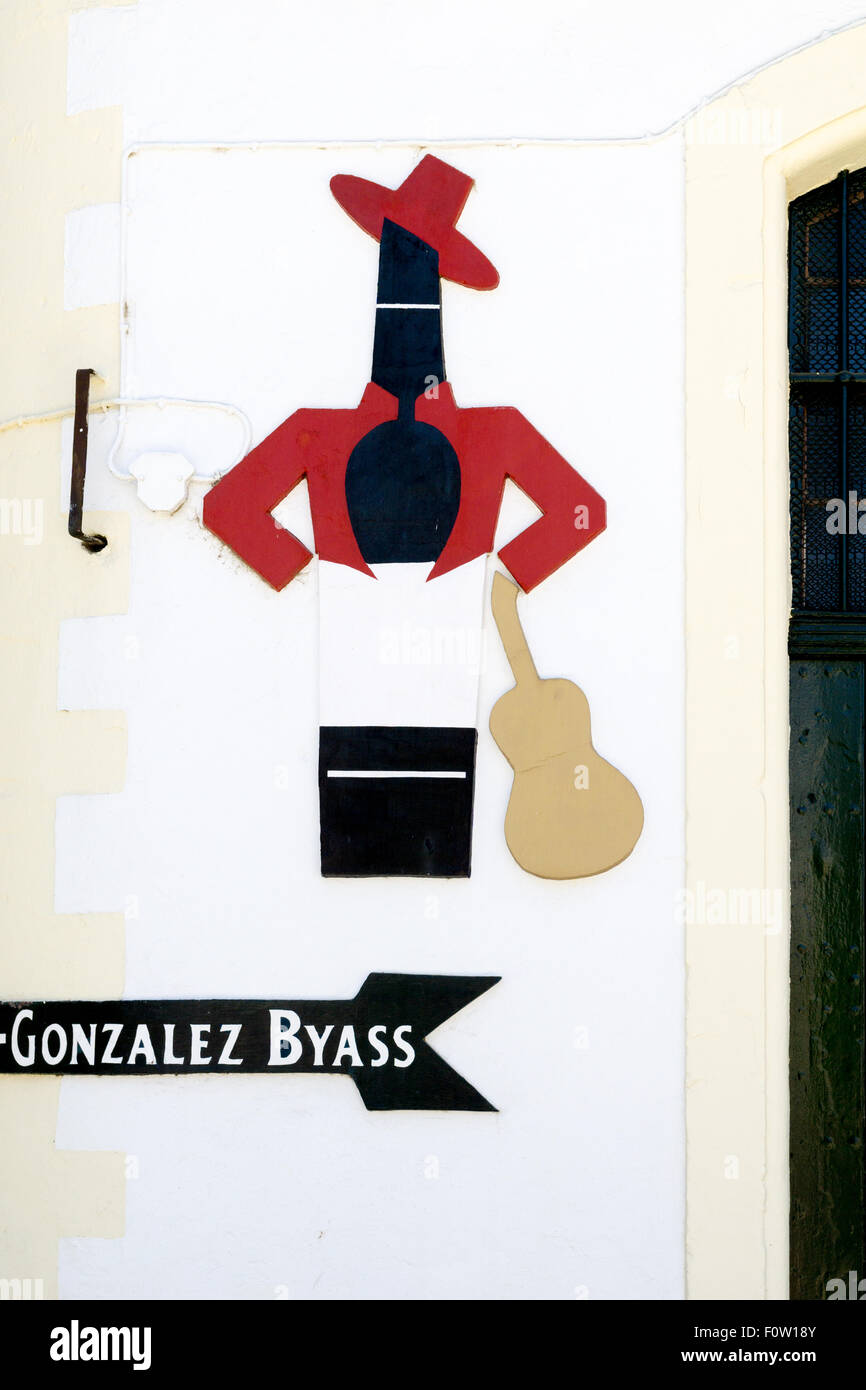 The Gonzalez Byass logo (Tio Pepe) logo painted on a wall in Jerez, Andalusia, Sapin Stock Photo