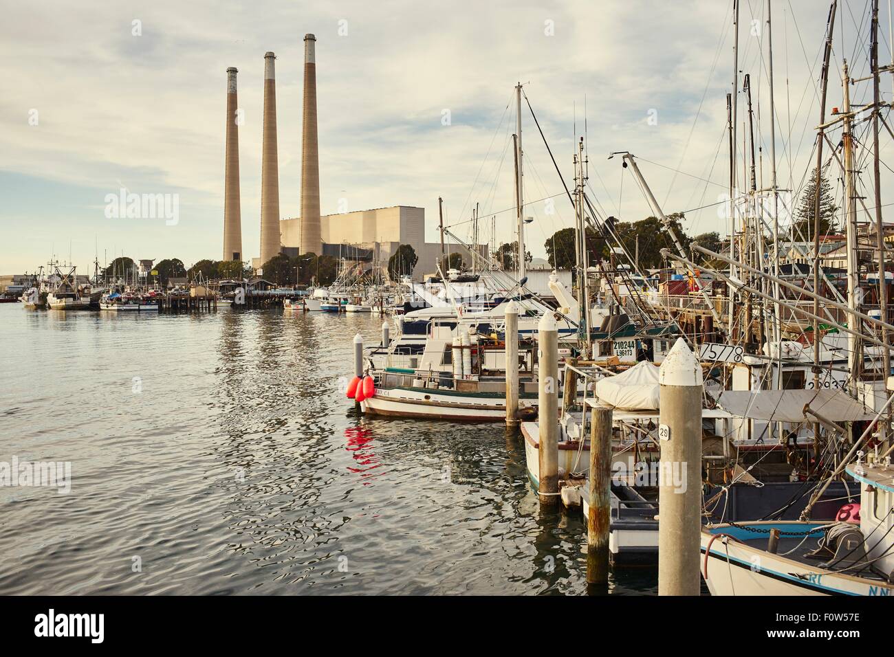View of harbor and water treatment plant, Morro Bay, California, USA Stock Photo