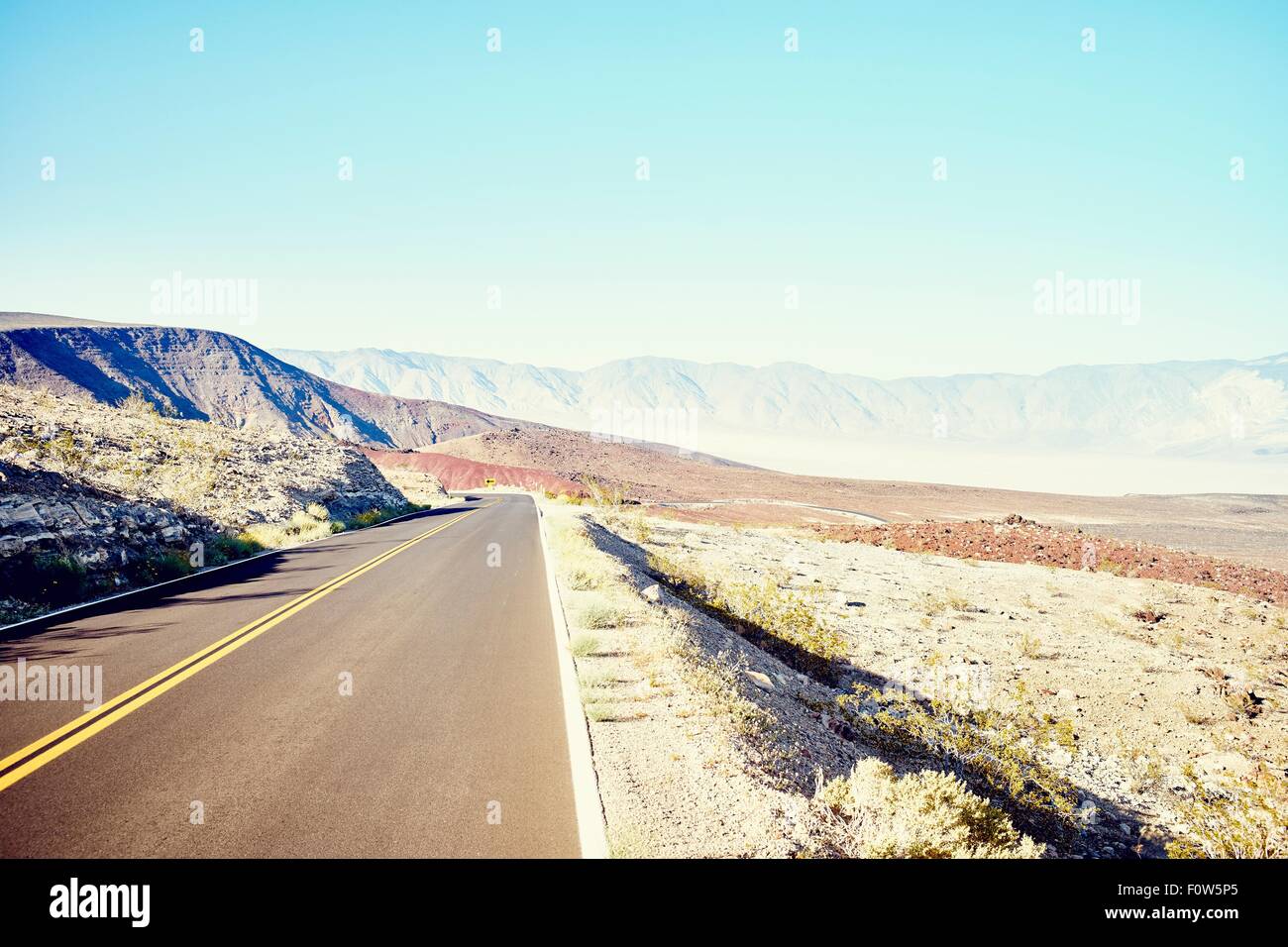 Landscape view of straight desert road, Death Valley, California, USA Stock Photo