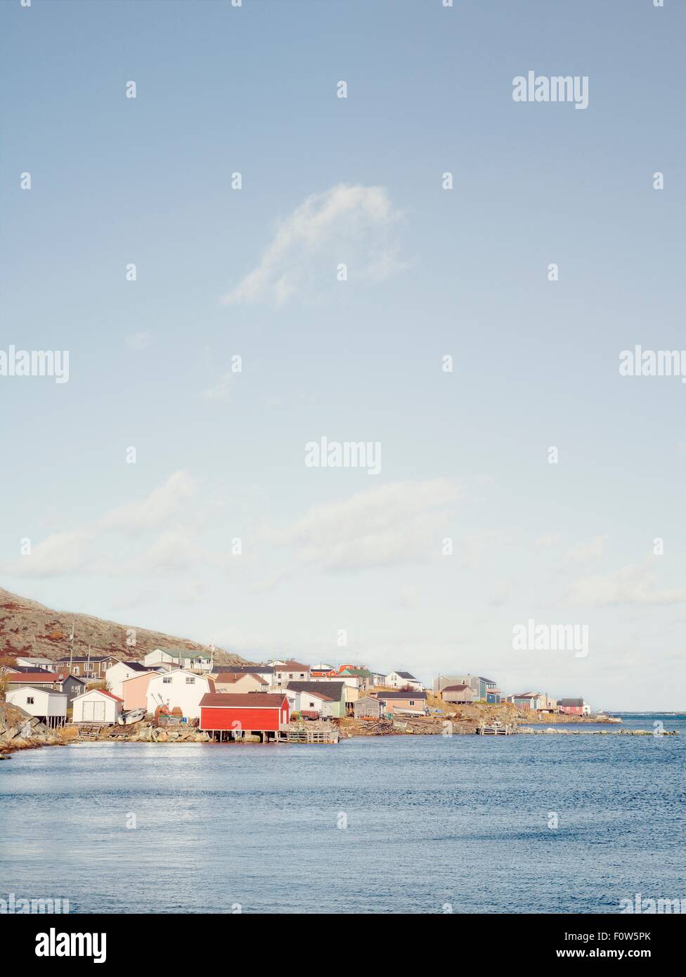 View of village and waterfront on Fogo Island, Newfoundland, Canada Stock Photo