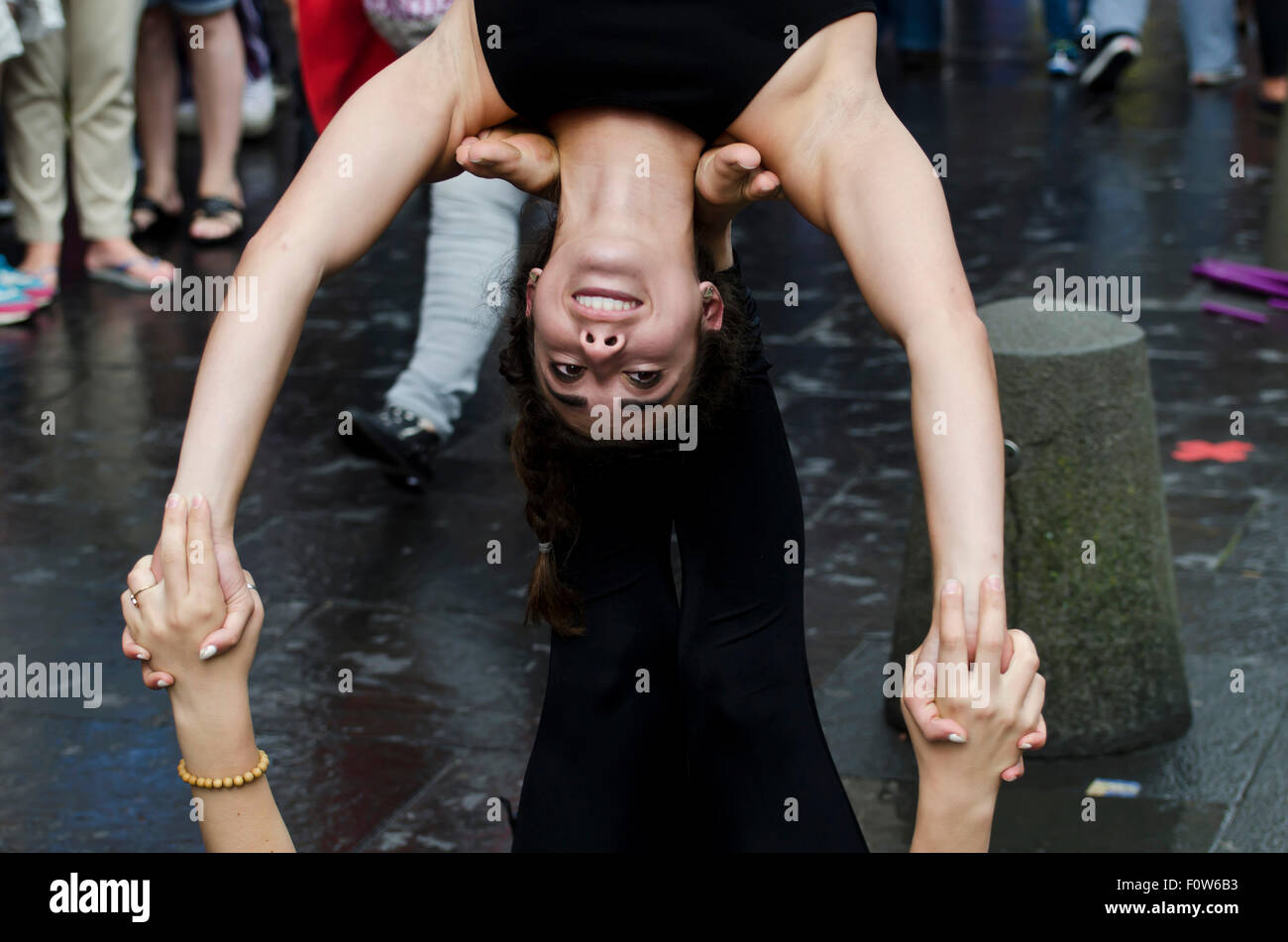 Acrobatic couple performing at the Edinburgh Festival Fringe in 2015. Stock Photo