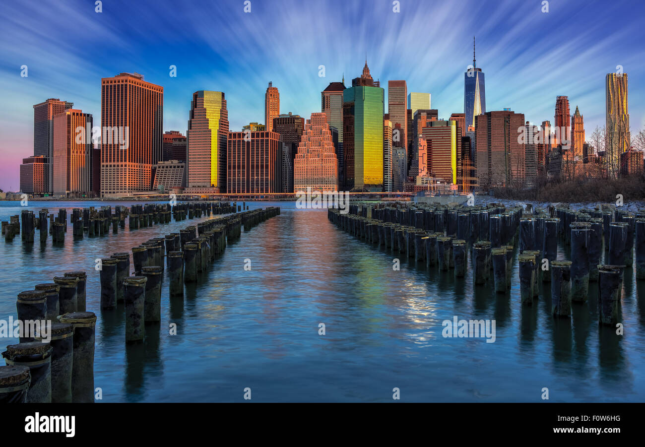 A New York City Day Begins -at the New York City skyline. Stock Photo