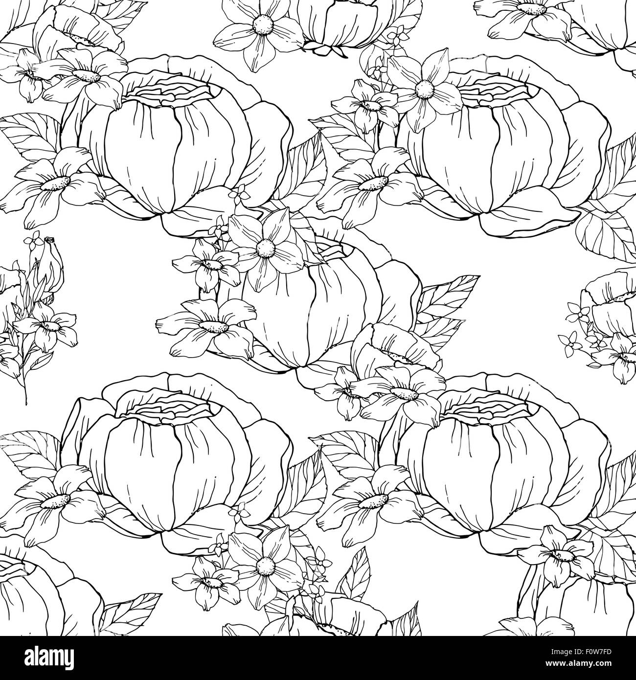 Seamless black and white floral pattern Stock Vector