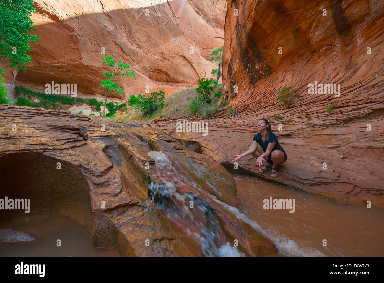 Beautiful Cascade in Coyote Gulch Grand Staircase Escalante National Monument Utah Stock Photo