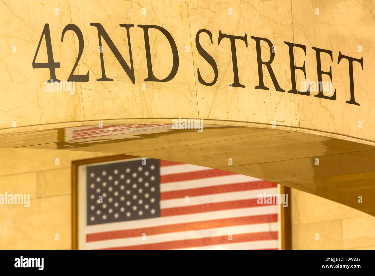 42nd Street sign in one of the marble arches found in the iconic landmark of Grand Central Terminal in midtown Manhattan in New York City, New York. Stock Photo