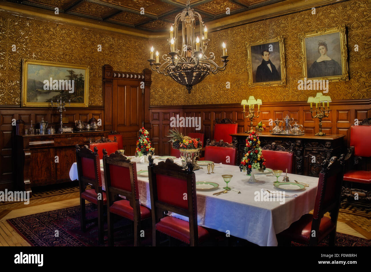 Formal dinning room at the historic landmark Lambert Castle in Paterson, New Jersey. Stock Photo
