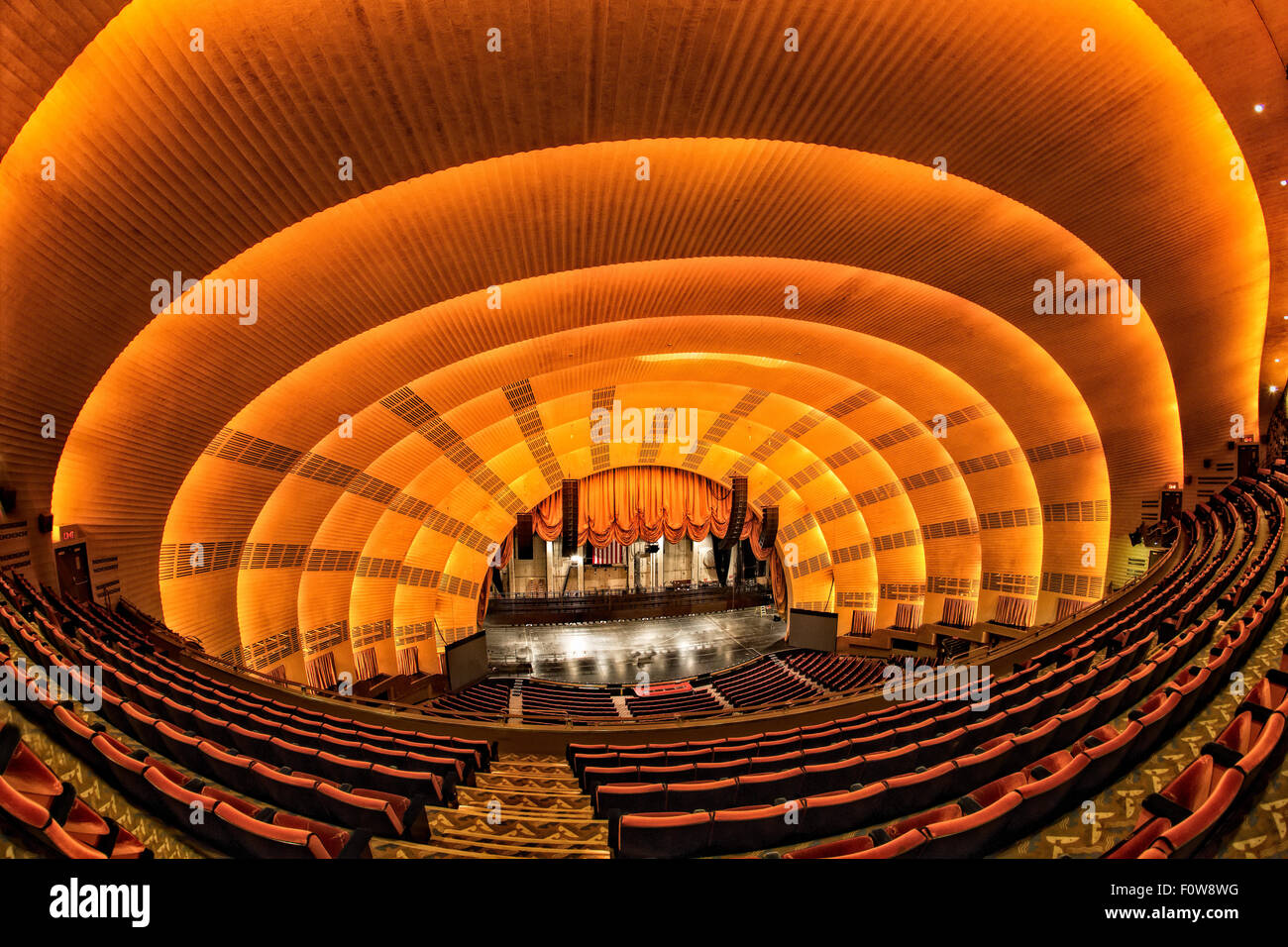 Radio City Music Hall - Interior view to the art deco architectural details of the iconic landmark Radio City Music Hall Theatre in the theatre district of midtown Manhattan in New York City, New York. Stock Photo