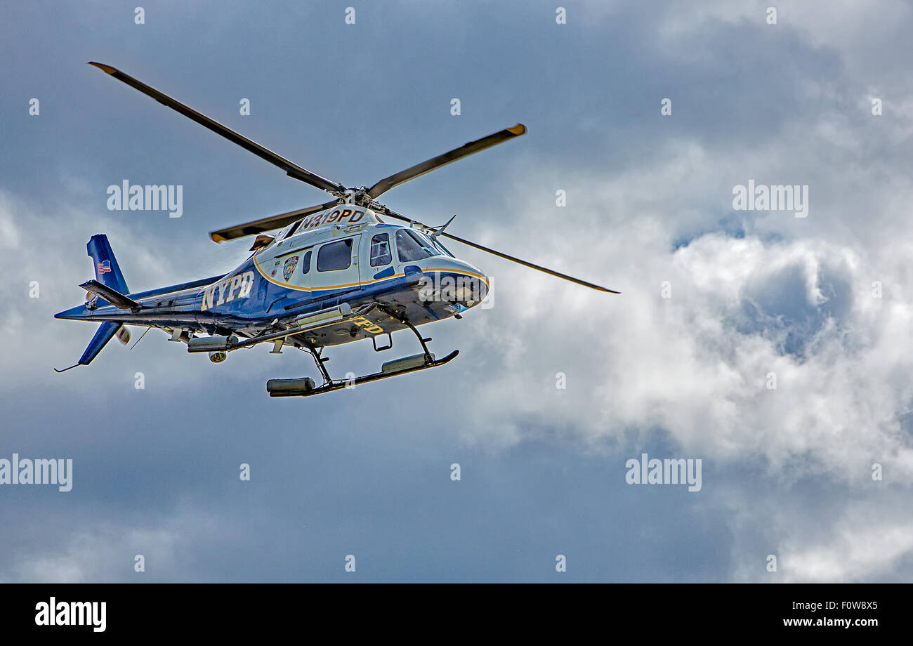 New York Police Department NYPD helicopter inflight. Stock Photo