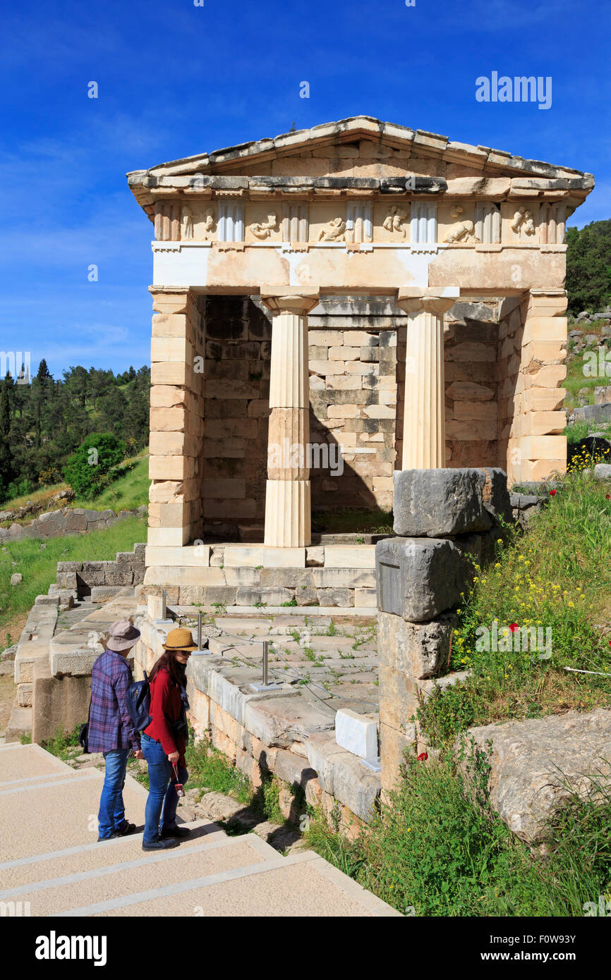 Treasury of the Athenians, Ancient Delphi, Itea City, Greece, Europe Stock Photo