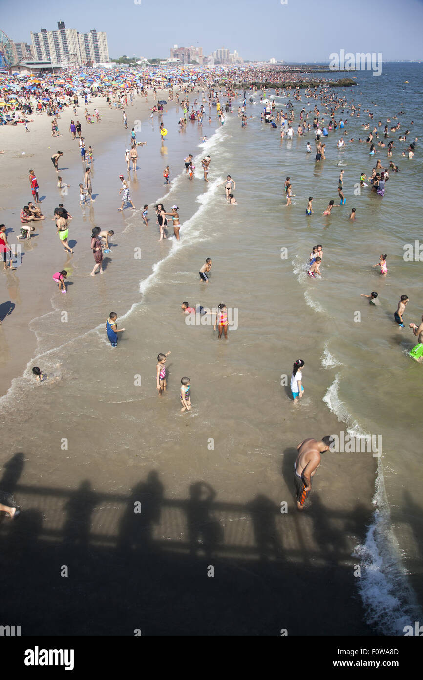Thousands of people enjoy the beach and water along the Atlantic Ocean at Coney  Island, Brooklyn, NY Stock Photo - Alamy, image size:866x1390