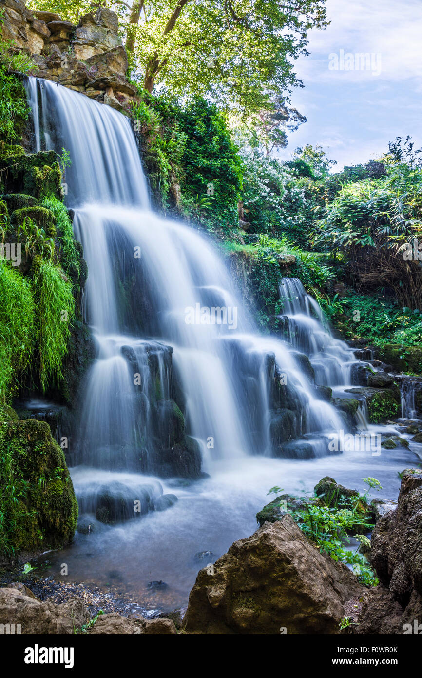 The waterfall known as the Cascade on the Bowood Estate in Wiltshire in summer. Stock Photo