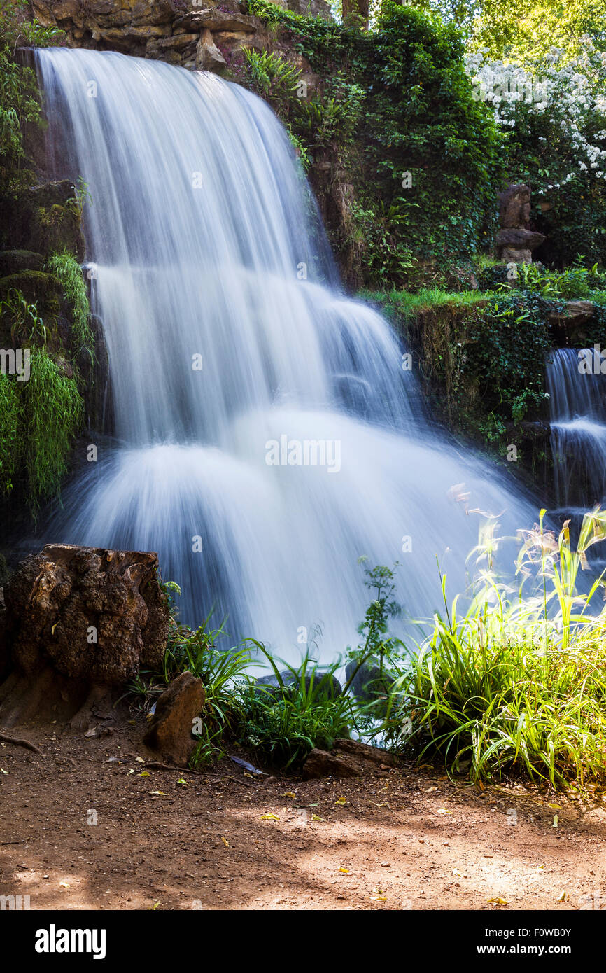 The waterfall known as the Cascade on the Bowood Estate in Wiltshire in summer. Stock Photo