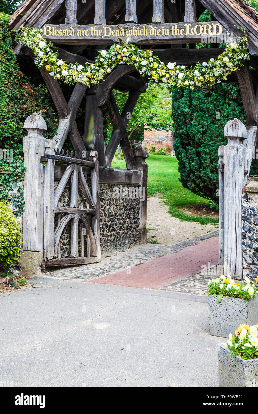 The lychgate of the Church of Ss. Peter and Paul  in the Kentish village of Shoreham. Stock Photo