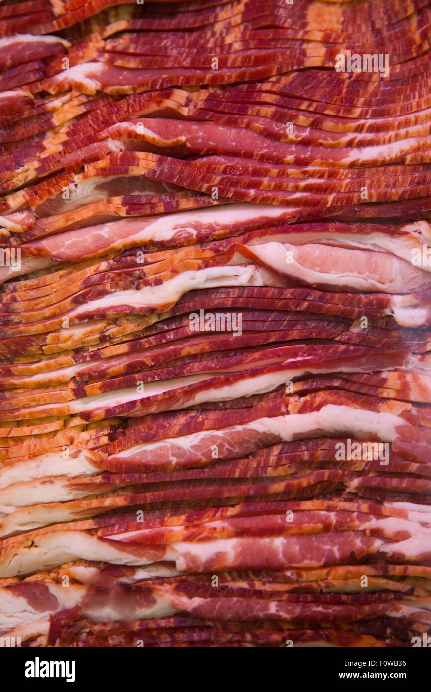 Bacon, butcher shop, Original Farmers Market at 3rd and Fairfax, Los Angeles, California, USA Stock Photo